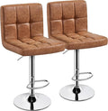 Yaheetech Bar Stools Set of 2, PU Leather Swivel Barstools, Height Adjustable Counter Chairs, Modern Stools with Back for Bar Kitchen Island Dining Room, Retro Brown