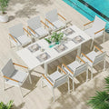 Expandable Outdoor Patio Dining Table Set for 6-8 Person, Aluminum Outdoor Table and 8 Chairs with Textilene Fabric & HDPS Armrest, All-Weather Patio Furniture Set for Yard, Garden, White