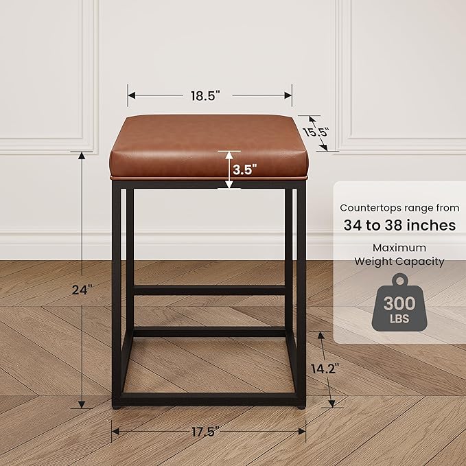 PHI VILLA Brown Bar Stools Set of 3-24 inch Counter Stools for Kitchen Island, Counter Height Bar stools