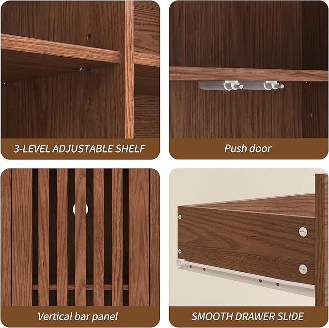 Set of 2 Rustic Brown 69" Tall Farmhouse Storage Cabinet with Drawer & Adjustable Shelves, Grille Door Organizer Unit, Anti-Tip Design for Bathroom,Kitchen,Living Room
