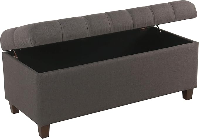 Homepop Home Decor | Tufted Ainsley Button Storage Ottoman Bench with Hinged Lid | Ottoman Bench with Storage for Living Room & Bedroom, Charcoal Gray 18x40x18 inches