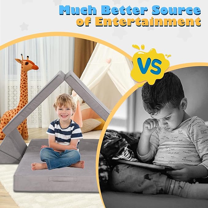 Ulax furniture Kids & Toddler Play Couch - Convertible Folding Sofa with Durable Foam, Modular Design for Versatile Play & Relaxation