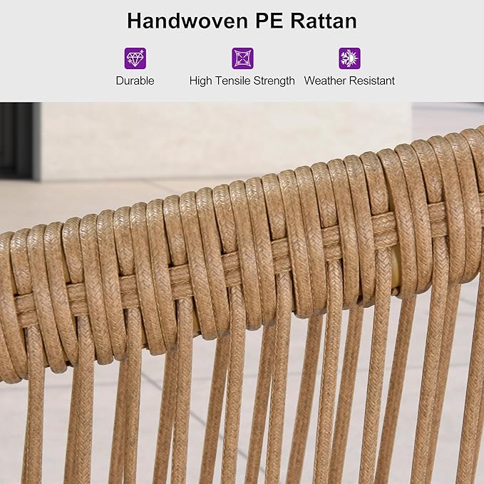 PURPLE LEAF 4 Pieces Patio Conversation Set Outdoor Wicker Furniture with Aluminum Table and Rattan Chairs Sofa Cushions Included for Porch Backyard Garden Balcony Teak