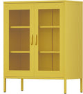 Yellow Metal Storage Cabinet with Mesh Doors, Office Metal Locker Cabinet, Metal Display Cabinet with 2 Adjustable Shelves for Home, Office, Kitchen