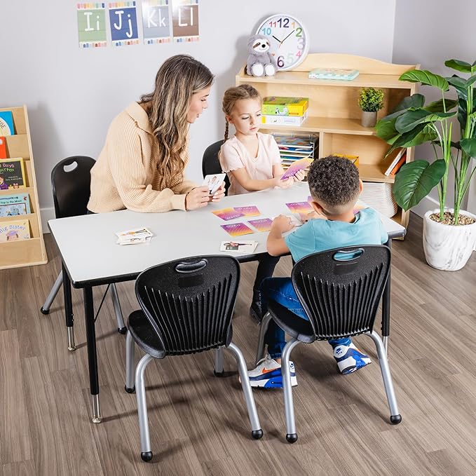 Chair and Table Set for Schools - Dry Erase Table About 24 x 48 inch (60 x 120cm) - Height Adjustable Legs -Spray Edges - and Four Luxurious Classroom Chairs - for Commercial Spaces