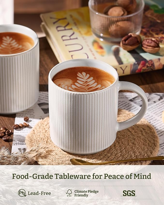 famiware Coffee Mug Set for 6, Star 16 oz Catering Mugs Cup Set with Handle for Coffee, Tea, Cocoa, Milk - Ceramic Stoneware Drinkware Set, Matte White