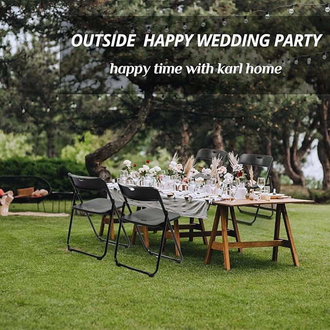 Karl home 4 Pcs Folding Chair, 300LBS Lightweight Foldable Plastic Chair, Reinforced Metal Frame Easy to Fold & Store for Indoor & Outdoor, Wedding, Party, Meeting Room, Patio and Garden, Black