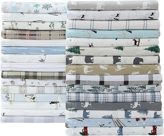 Eddie Bauer - Flannel Sheets King Size, Anti-Pilling & Wrinkle Resistant Cotton, Touchably Soft for All-Season Comfort - Bed Sheets with Matching Pillowcases & Fitted Sheet (Ski Slope)