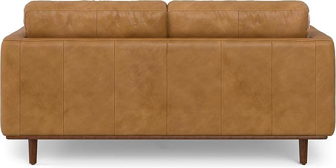 SIMPLIHOME Morrison Mid-Century Modern 72 inch Wide Sofa with Ottoman Set in Sienna Genuine Leather for the Living Room and Family Room