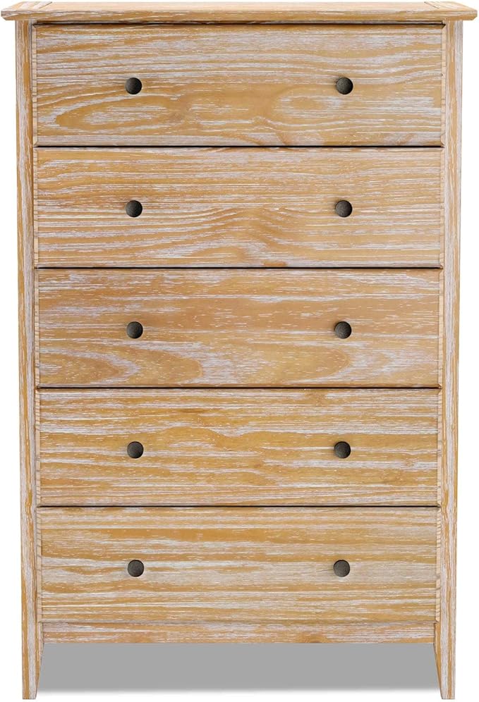 Grain Wood Furniture Greenport 5-Drawer Chest, Solid Wood with Brushed Driftwood Finish