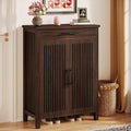 Tribesigns Shoe Cabinet, 5-Tier Shoe Storage Cabinet with Louvered Doors and Drawer, Freestanding Wooden Shoe Rack Organizer with Adjustable Shelves for Entryway, Hallway, Closet, Black Walnut