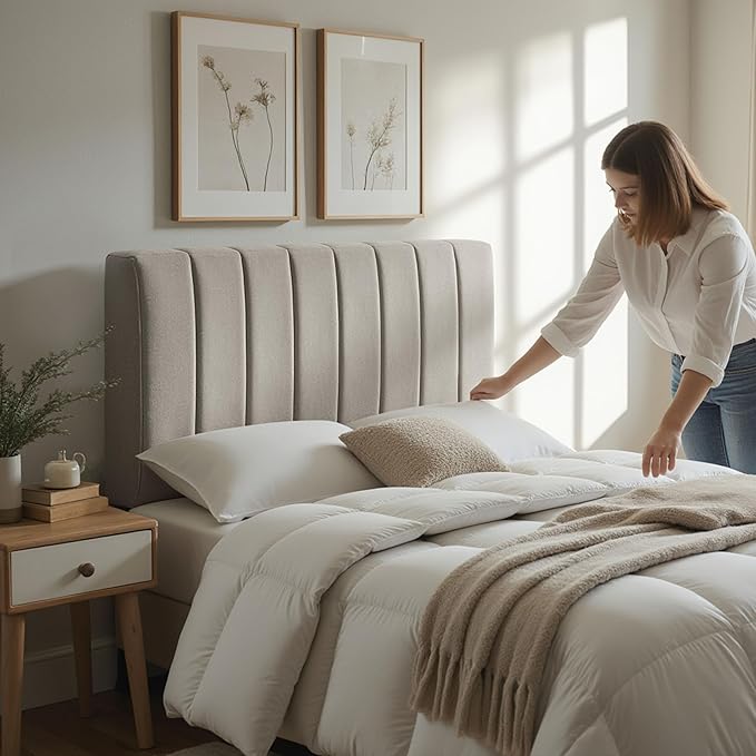 Upholstered Full Headboard - Easy Assemble Channel Stitched Headboard Full Size - Wall Mounted Headboards with 3D Soundproof Wall Panels Peel & Stick Floating Headboards, Silver