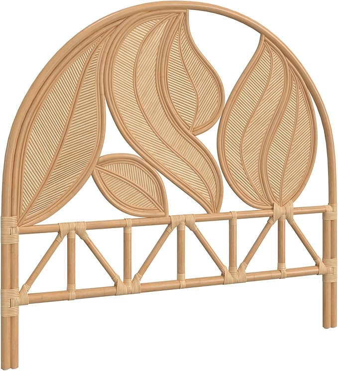 Kouboo Palm Springs Rattan Headboard for California King Size Beds Natural Boho Farmhouse Style with Intricate Palm Leaf Pattern and Arch Perfect for Coastal Beach Bedroom 72 in Wide from