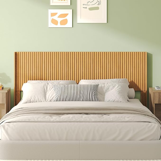 COCO DESIGN King Size Headboard Only, 80" Wide Wooden Headboard, Mid Century Modern Farmhouse Boho HeadBoard, Wall Mount, Fluted Panel, Wingback Design, Natural