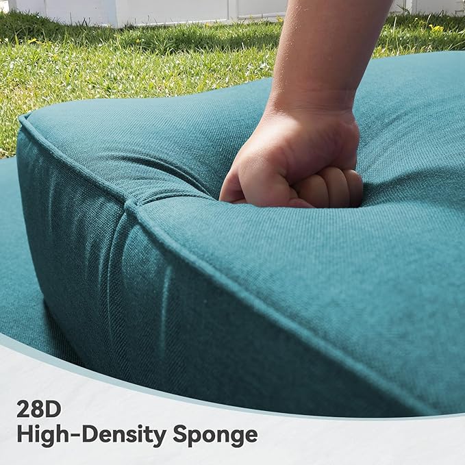 Luxury 6" Outdoor Cushions for Patio Furniture, 24x24x6" Thick Seat Cushion Set of 3, Fade Resistant Couch Chair Replacement Cushions High Density Deep Wicker Chair Cushion w/ Removable Cover, Green
