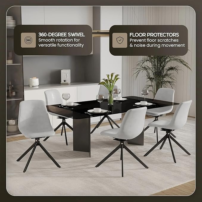 LeisureMod Markley Swivel Leather Dining Side Chair with Durable Iron Legs – Comfortable Accent Chair for Kitchen, Dining Room, or Office Set of 4