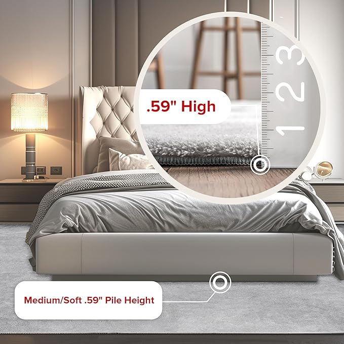 nuLOOM 4' x 6' Cozy Plush SuperiorWash Area Rug, Machine Washable, Non-Slip, Soft Fluffy Shag Carpet for Living Room Bedroom Kids Room Nursery Home Decor, Loni Light Grey