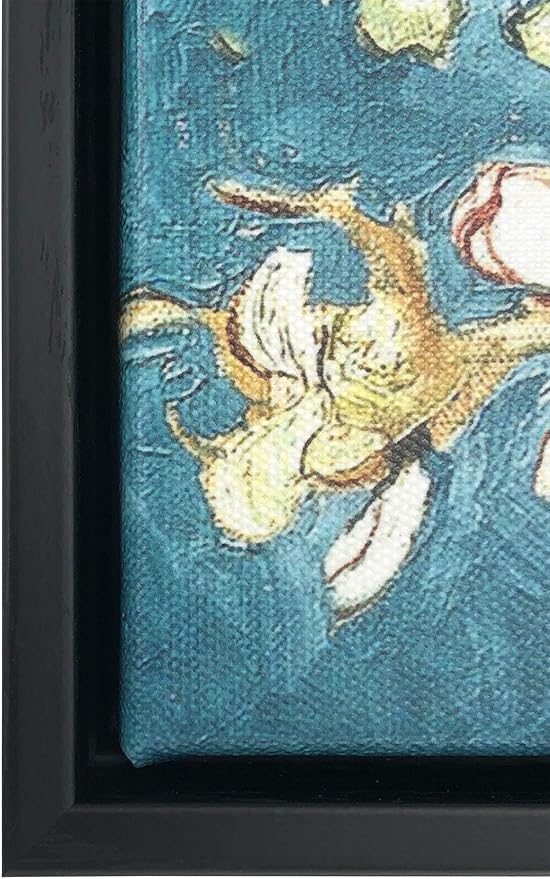 Wieco Art Framed Art Almond Blossom Floral Canvas Prints of Van Gogh Famous Oil Paintings Reproduction Flowers Pictures on Canvas Wall Art for Bedroom Home Decorations Black