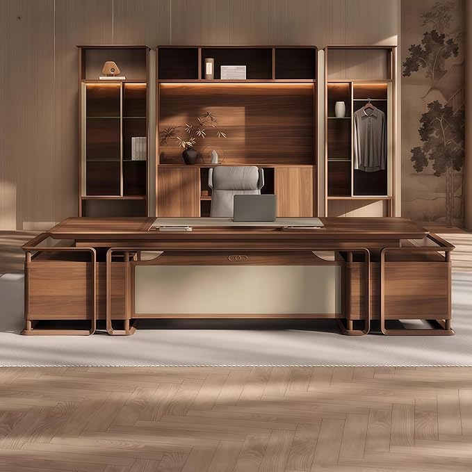 Executive Desk, 78.7 inch Executive Wood Desks L Shape Desk with Drawers with Drawers and Lockable Storage No Installation Required Without Display Racks and Bookshelves