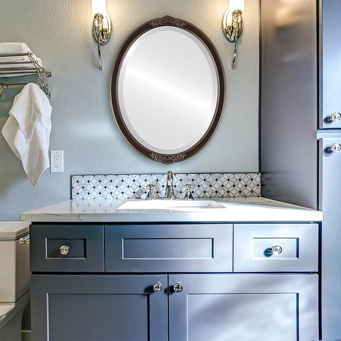 OVALCREST Oval Beveled Wall Mirror for Home Decor - Athena Style - Rubbed Bronze - 18" x 14" Outside Dimensions