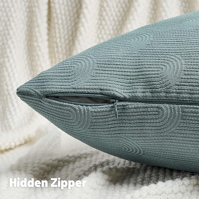 FUTEI Grey Blue Chenille Decorative Throw Pillow Covers 16x16 Inch Set of 2,Soft Cozy Striped Geometric Patterns Cushion Case,Modern Home Decor for Couch Bed Living Room