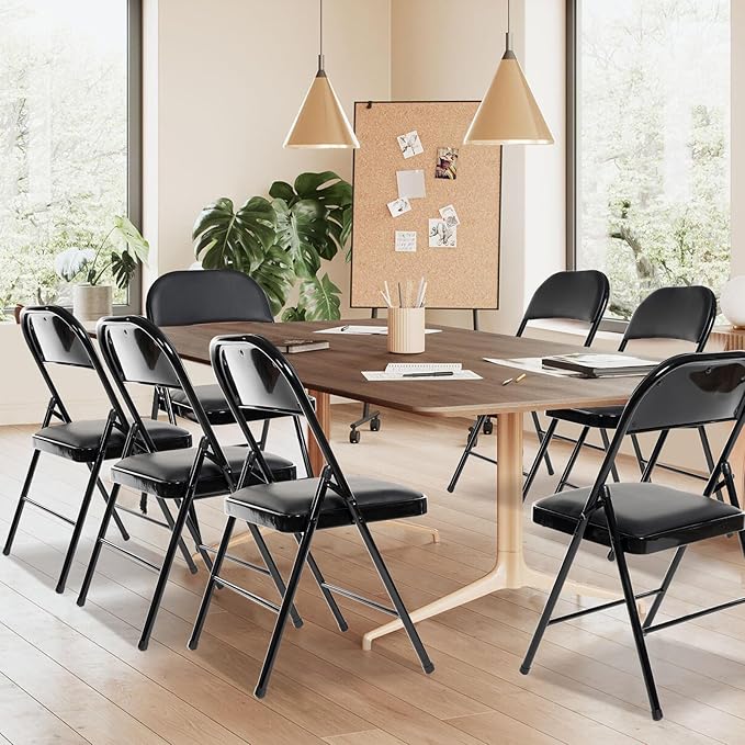 20 Pack Folding Chairs with Padded Seats, Padded Folding Chair with Steel Frame for Events Home Office, Pu Leather Folding Chair Black