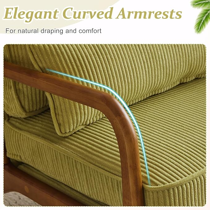 VINGLI Upgraded Premium Corduroy Accent Chairs Set of 2,Upholstered Arm Chair,Solid Wood Comfy Reading Chair with Pillow, Mid Century Modern Chairs for Living Room,Bedroom,Green