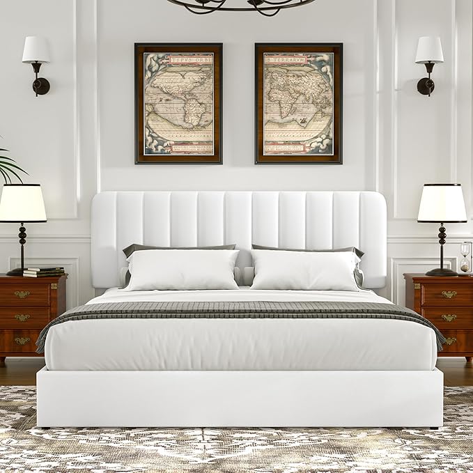 VECELO Full Size Upholstered Bed Frame with 4 Drawers and Headboard, Velvet Platform Storage Bedframe, Wooden Slats Support, No Box Spring Needed,White