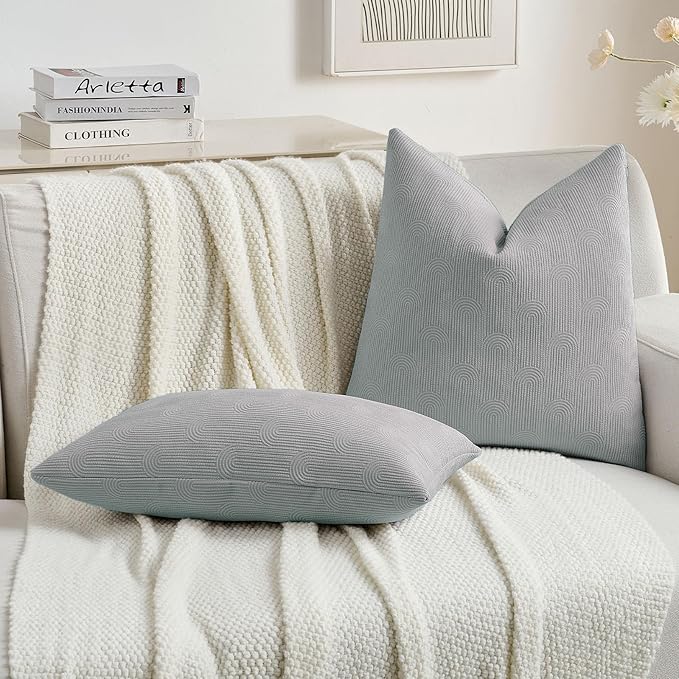 FUTEI Dusty Blue Chenille Decorative Throw Pillow Covers 22x22 Inch Set of 2,Soft Cozy Striped Geometric Patterns Cushion Cases,Modern Home Decor for Couch Bed Living Room