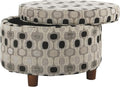 Homepop Home Decor | Upholstered Round Storage Ottoman | Ottoman with Storage for Living Room & Bedroom (Black Geo) Large