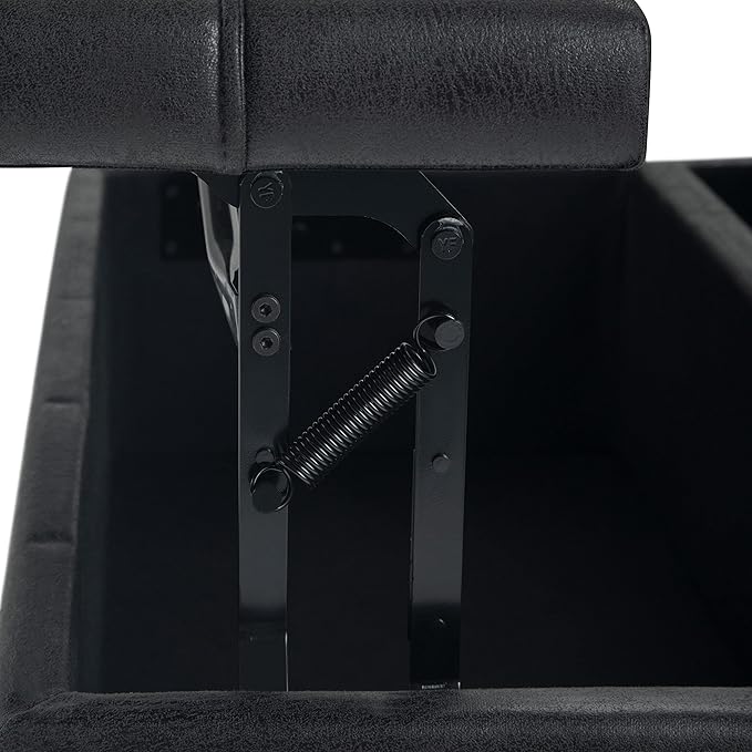 SIMPLIHOME Harrison Coffee Table Storage Ottoman - 36 inch Wide Upholstered Vegan Leather Square Lift-Top Ottoman in Distressed Black, Transitional Ottoman for Living Room with Hidden Storage
