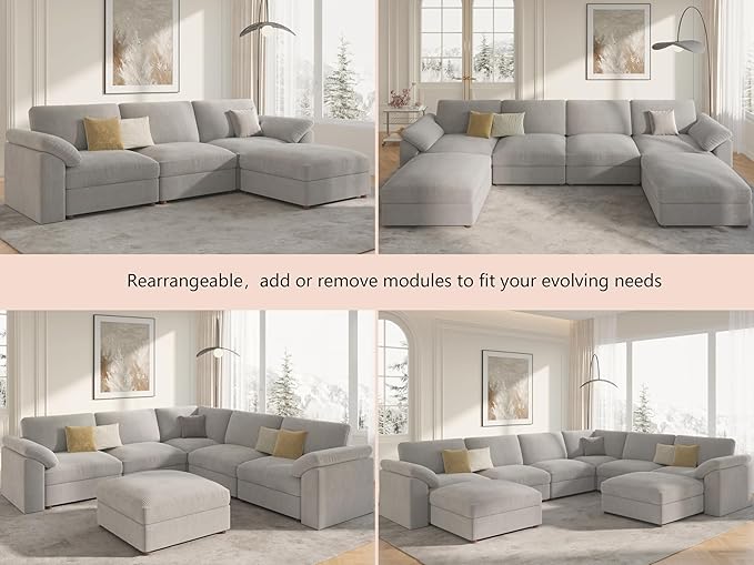 EASE MOOSE Oversized Sectional Modular Sofa with Ottoman,Comfty L Shape Sectional Deep Modular Sofa,Cloud Couch for Living Room,Removable Cover