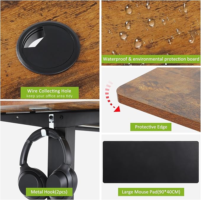 farexon 63 x 24 Inch Electric Standing Desk Adjustable Height, Sit-Stand Desk with Oversized Mouse Pad, Four Preset Heights, 27''-46'' Lifting Range Stand up Desk（Brown）