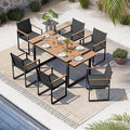 Outdoor Dining Set, Patio Table and Chairs Set, 7 Piece HDPS + Aluminum Patio Furniture Set with Umbrella Hole, Patio Dining Table Set (Gray-Teak)