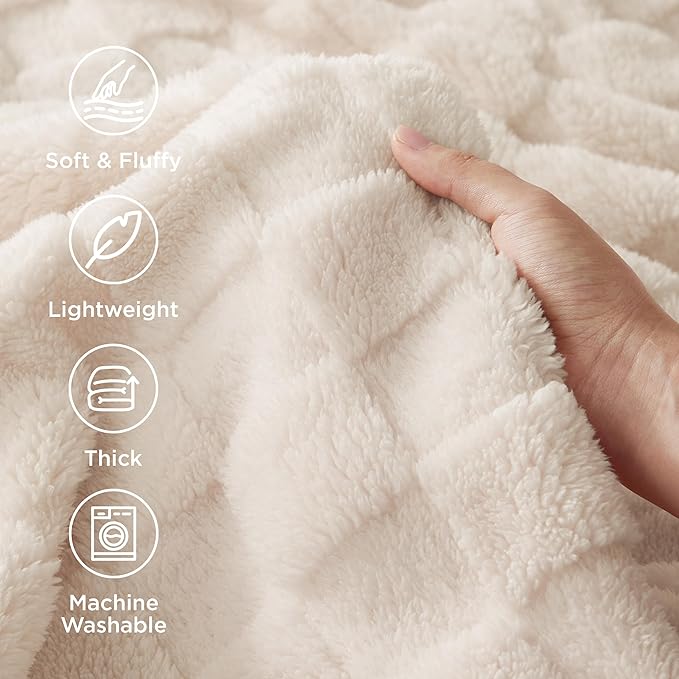 Bedsure GentleSoft Light Beige Throw Blanket for Couch - Checkered Fleece Blankets Gifts for Women Men Girls, Cute Soft Cozy Throw for Bedroom Home Decor Gifts, 50x60 Inches