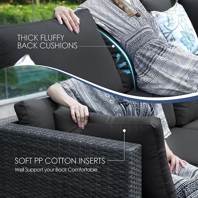 NICESOUL 10 Piece Modern Luxury 29.3'' High Back Outdoor Furniture Set, Extra Large Size PE Wicker Patio Modular Sectional with Side Tables, All-Weather Rattan Conversation for Backyard Deck, Grey