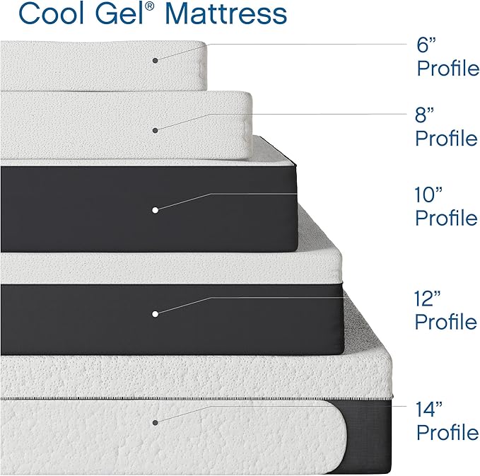 Cool Gel 6 Inch Queen Memory Foam Mattress Medium Firm, Memory Foam Mattress Queen Size Cooling, Made in the USA, 6" Depth with Pressure Relief, CertiPUR-US Certified No Fiberglass, CoolGel Bed