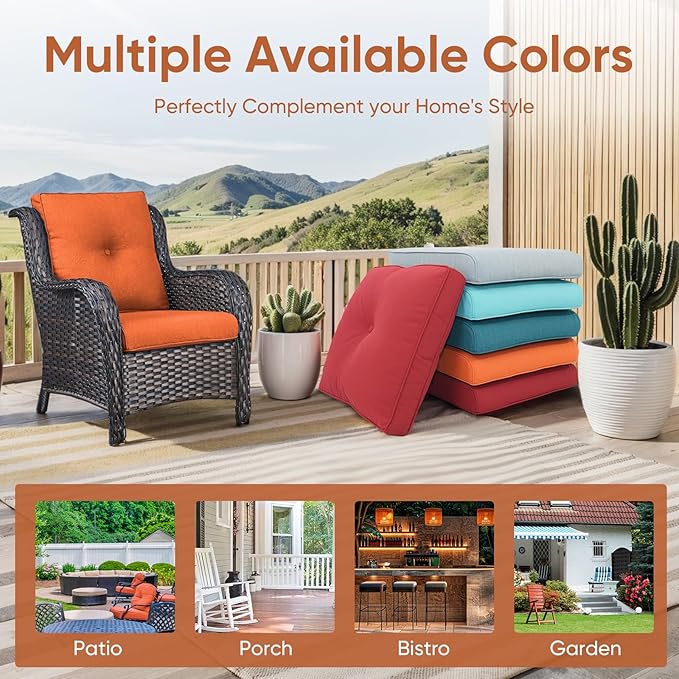 Outdoor Chair Cushions 3 Packs - Outside High Back Thick Water-Resistant Cushion 22x24 with Zipper Cover for Patio Glider Rocking Chairs Loveseat Couch – Orange/Buckle