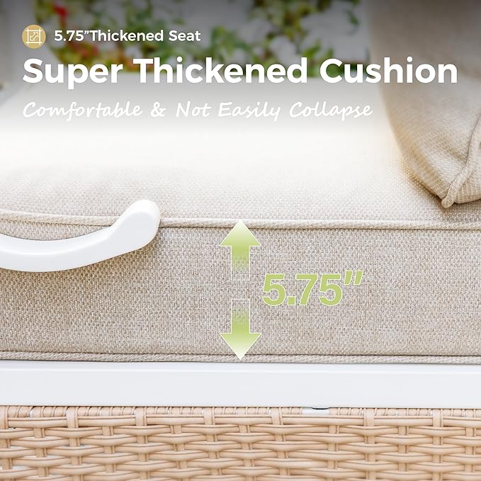 Outdoor Patio Swivel Sofa Chairs Set of 2 Steel Frame Porch Furniture with Deep Seating and 5.5" Cushions for Lawn Backyard Deck, Beige