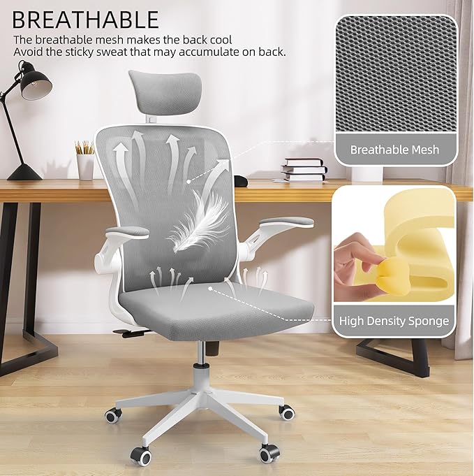 Office Chair Ergonomic Desk Chair, 350 LBS Mesh Office Chair with Lumbar Support, Comfy Desk Chair with Wheels, Big and Tall Chair for Study Work Gaming (Gray)