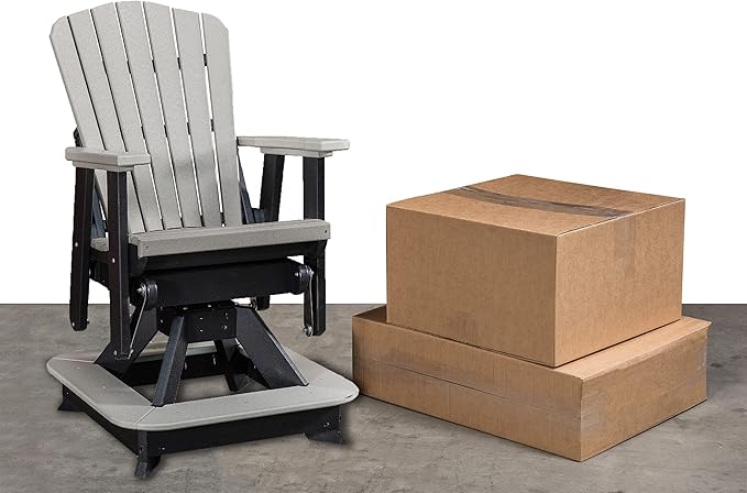 DutchCrafters Slat Fan Back Poly Balcony Adirondack Swivel Glider with Footrest Outdoor Patio Chair (Black & Light Gray)