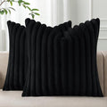 Pallene Faux Fur Plush Throw Pillow Covers 26x26 Set of 2, Luxury Soft Fluffy Striped Decorative Pillow Covers for Sofa, Couch, Living Room, Black