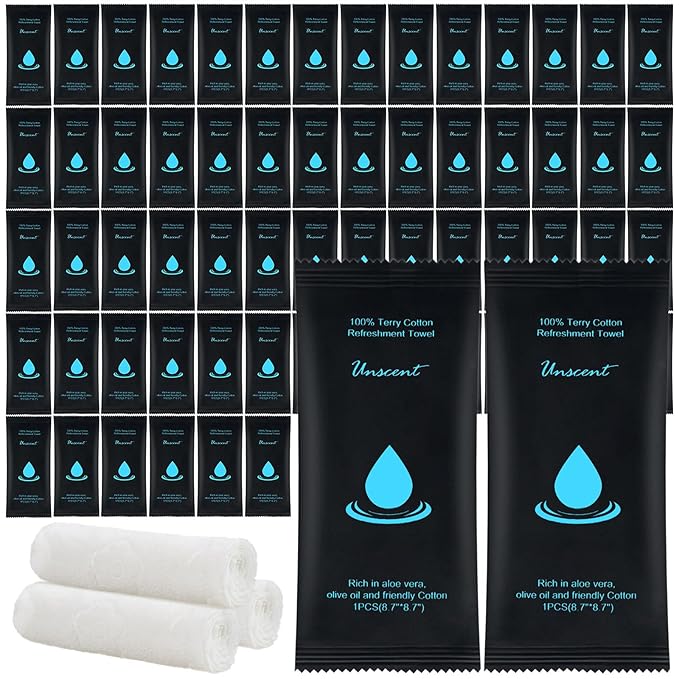 Moist Cotton Towel Bulk Moist Towelettes Individually Wrapped 8.7" x 8.7",White Towel Services,Refreshment Pre Moistened Towels for Travel Sport Party Spa Dentist (1 Count (Pack of 200), Unscented)
