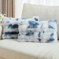 FUTEI Blue White Decorative Throw Pillow Covers 12x20 Inch Set of 2,Soft Fuzzy Faux Rabbit Fur Pillow Case with Raised Texture,Neutral Boho Home Decor for Couch Bed Living Room