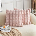 Neelvin Pink Faux Fur Cozy Soft Plaid Decorative Throw Pillow Covers 20x20 inch Set of 2,Velvet Pillowcase Cushion Case for Sofa Couch