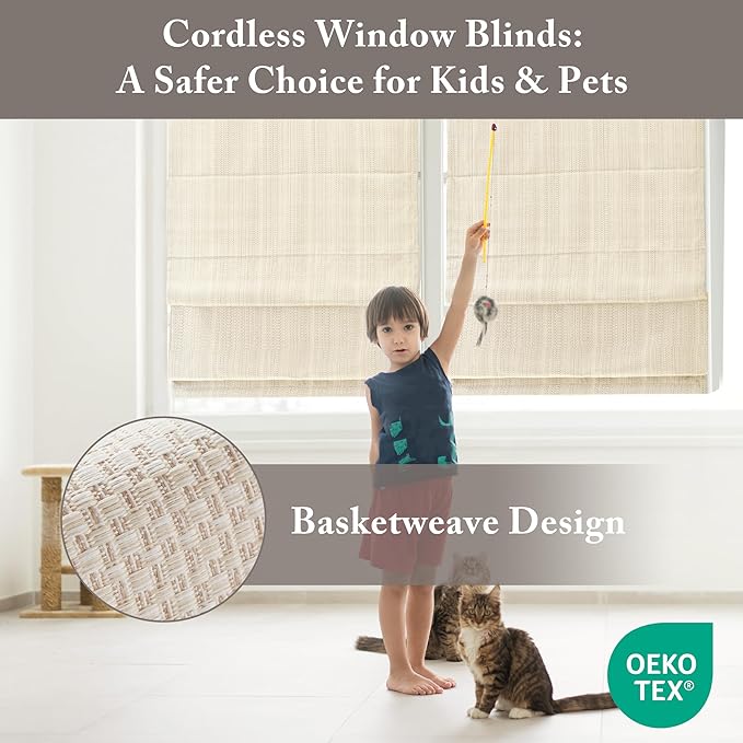 Madison Park Galen Matte Linen Cordless Roman Shades - Fabric Privacy Single Panel Darkening, Energy Efficient, Thermal Insulated Window Blind Treatment, for Home, Living Room Decor, 23" W x 64" H