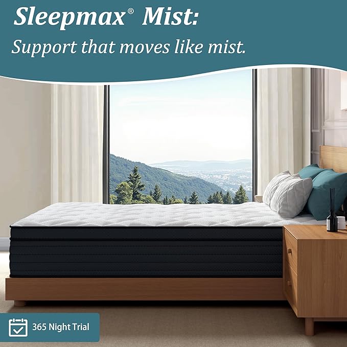 Sleepmax Extra Firm King Mattress 12 Inch - Deep Sleep Hybrid Mattress Pain Relief - Bed in a Box for Back & Side Sleeper - Extra Lumbar & HIPS Support - CertiPUR-US Certified, 365-Night Trial