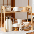 Double-tier bookshelf, book storage rack, 17.5-inch multifunctional desktop solid wood bookshelf and countertop display stand. Ideal for kitchen organization, tidying books, teacups, and toys.