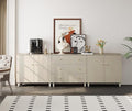 WAMPAT Sideboards Buffet Cabinet, 3-in-1 Wood Wide Credenza Storage Cabinet with Doors and Drawers, Modern Kitchen Coffee Bar Table with Storage for Living Room Dining Room, Beige Linen