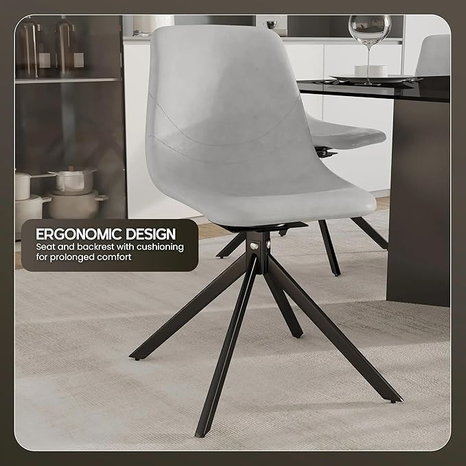 LeisureMod Markley Swivel Leather Dining Side Chair with Durable Iron Legs – Comfortable Accent Chair for Kitchen, Dining Room, or Office Set of 4